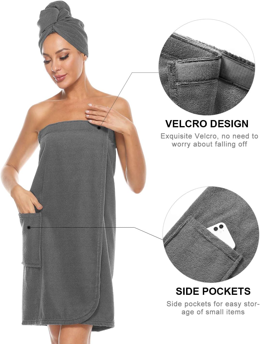 Kniffi Women's Spa Wrap & Hair Towel Body Wrap Adjustable Closure Bathrobe