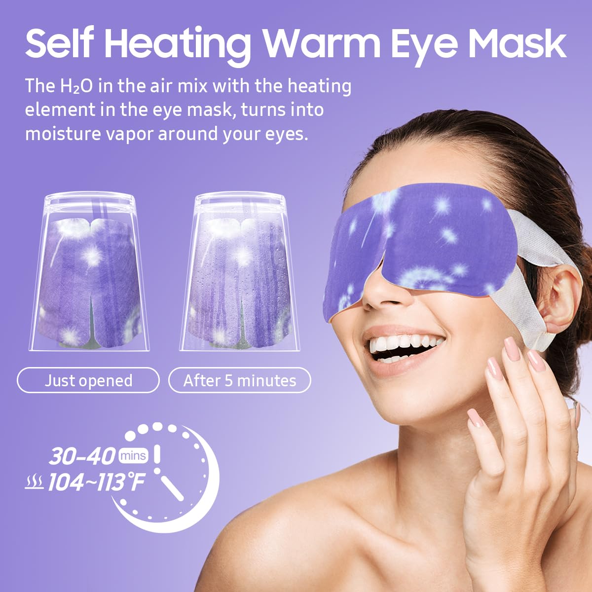 BeHoomi 20 Packs Steam Eye Mask, Heated Eye Mask Warm Compress for Eyes, Disposable Self Heating Steam Mask for Home, Sleep, Spa, Travel Essentials & Relaxation Gifts for Women (Lavender)
