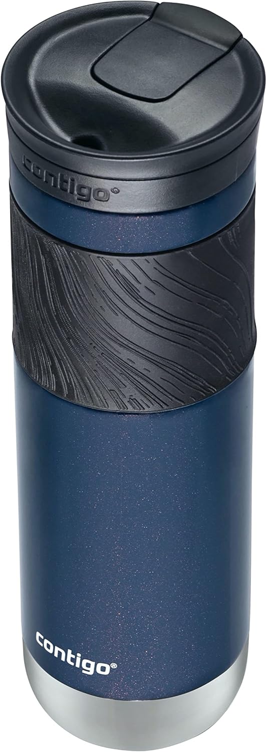 Contigo SNAPSEAL Insulated Stainless Steel Travel Mug with Grip 20oz. Blue Corn Transparent Satin & Midnight Berry