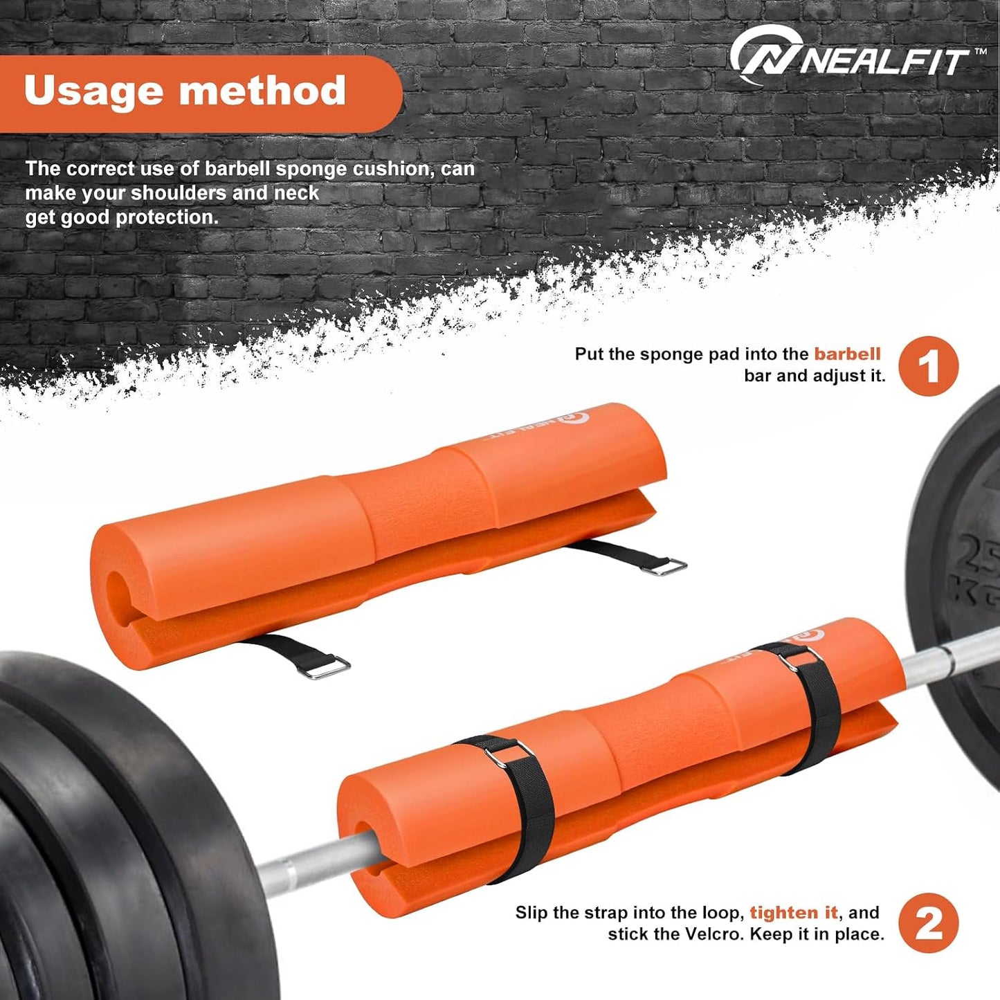 NEALFIT Barbell Pad Squat Pad for Squats—Squat Bar Pad—Great for Weightlifting,Lunges and Hip Thrusts—Foam Sponge Pad—Fit Standard and Olympic Bars Perfectly