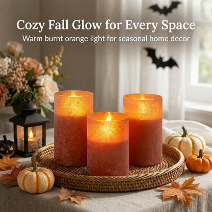 ANGELLOONG Flickering Flameless Candles, Realistic Battery Operated Candles with Remote and Timer, Set of 3 LED Candles for Fall Room Home Wedding Decor Centerpieces Table Party Christmas Decorations