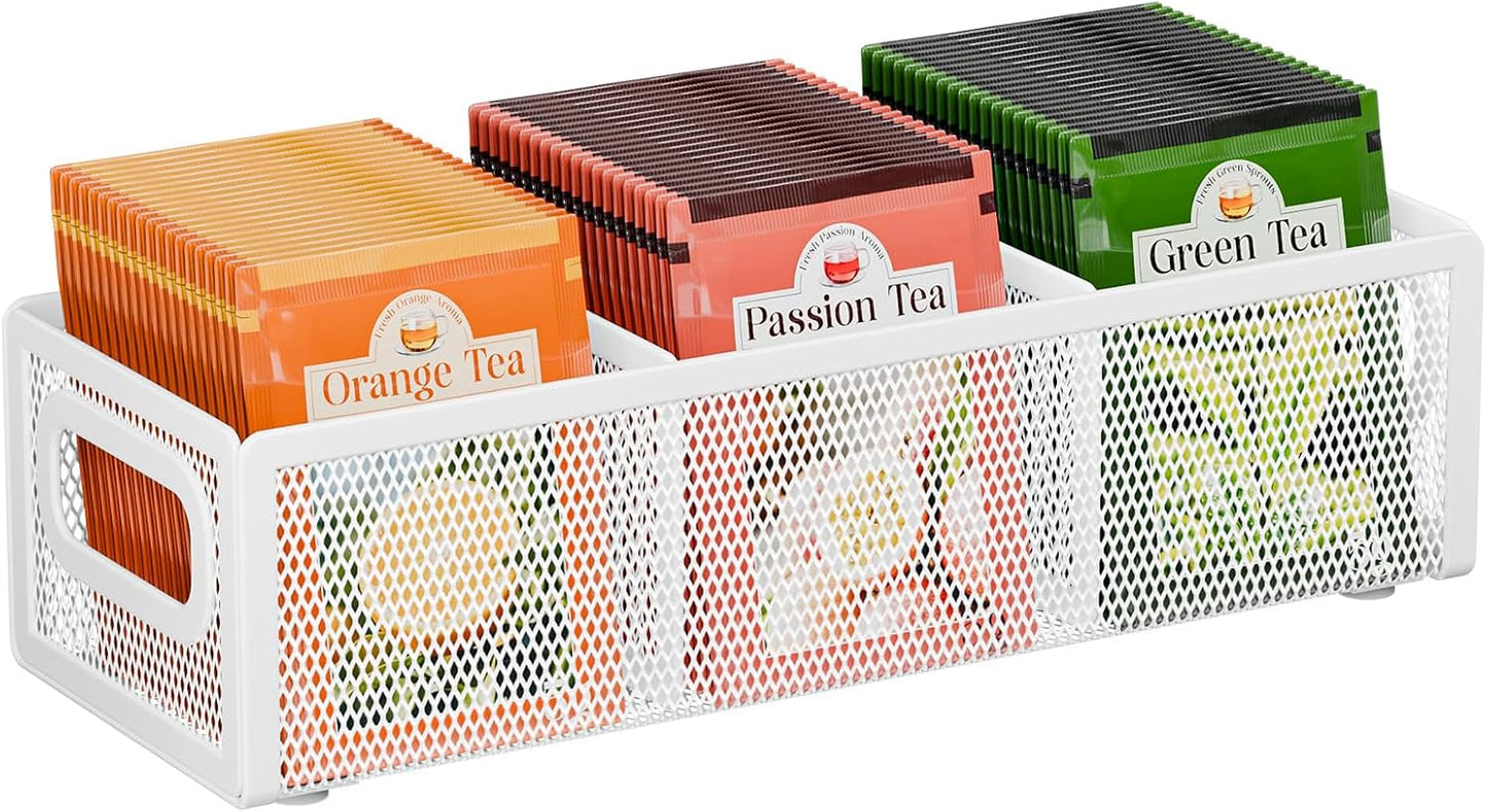 2 Tier Tea Bag Organizer, Mesh Tea Bag Holder with Handle, Teabag Holder, Tea Station Organizer for Countertop, Pantry, Kitchen, Cabinet -Black