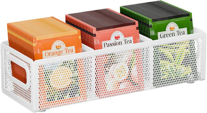 2 Tier Tea Bag Organizer, Mesh Tea Bag Holder with Handle, Teabag Holder, Tea Station Organizer for Countertop, Pantry, Kitchen, Cabinet -Black