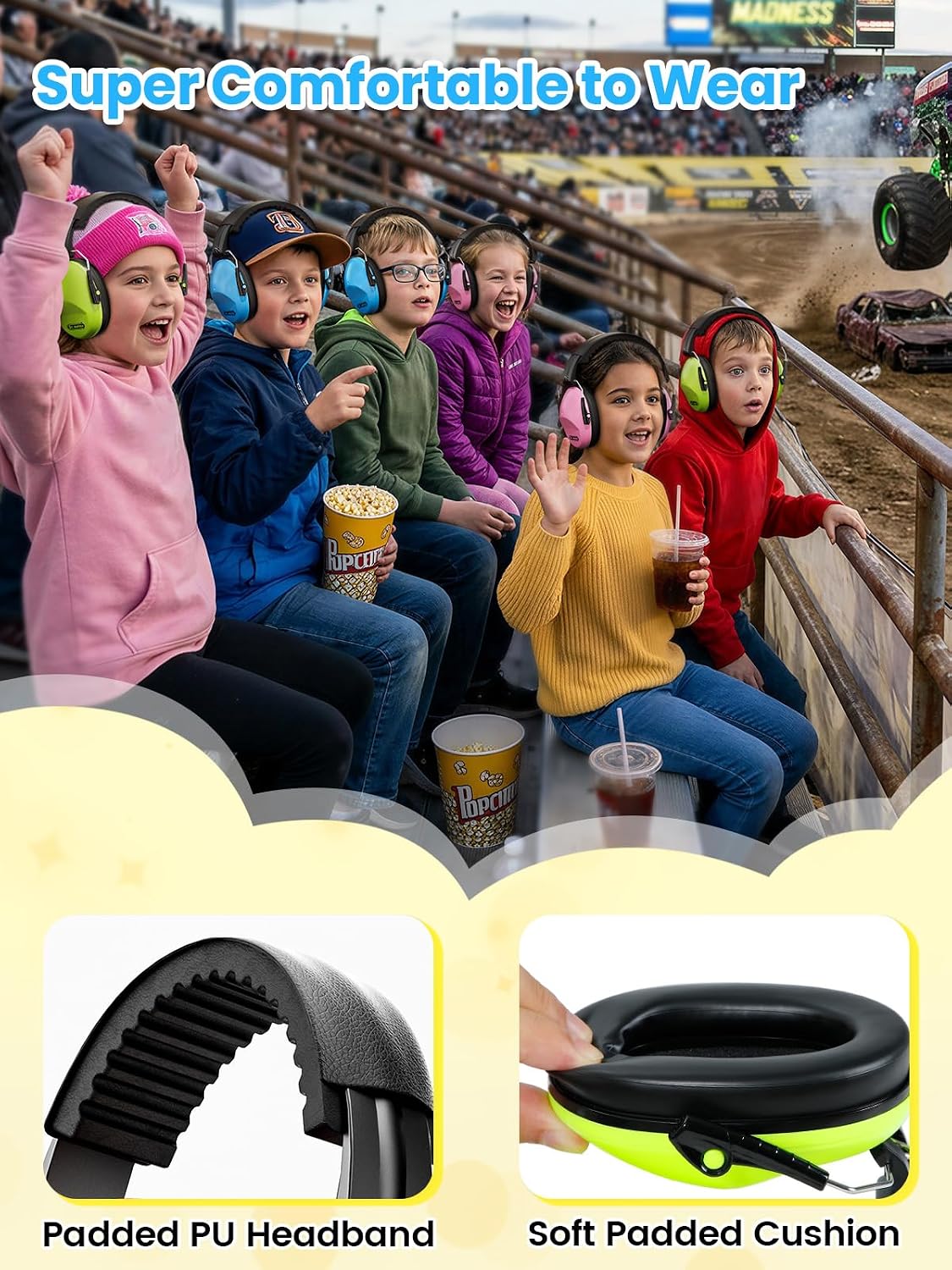 Dr.meter Ear Muffs for Noise Reduction: 27.4SNR Noise Cancelling Headphones for Kids Adults, EM100 Adjustable Hearing Protection Earmuffs for Monster Jam, Autism Sensory, Concerts, Fireworks- 3PACK