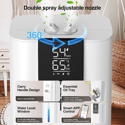 8L/2.1 Gal Smart Humidifier Large Room, Top Fill Cool Mist Humidifiers for Bedroom with App & Remote Control, Night Light, 24H Timer, Aroma Box & 360° Nozzles, Humidifier for Home, Office & Plants