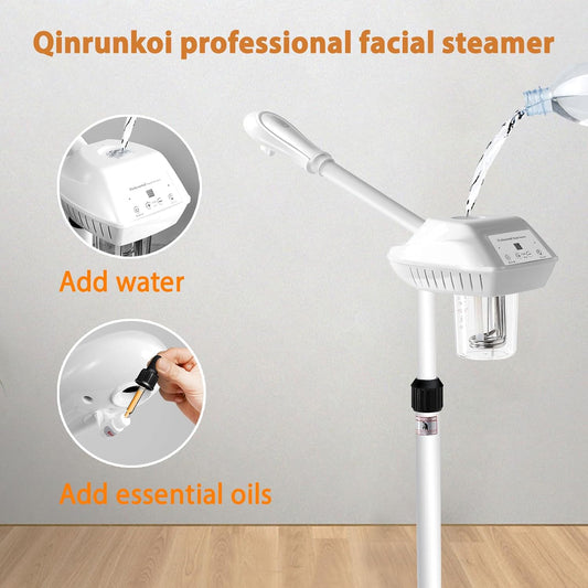 Professional Facial Steamer More Steam,Spa Face Steamer on Wheels(White)