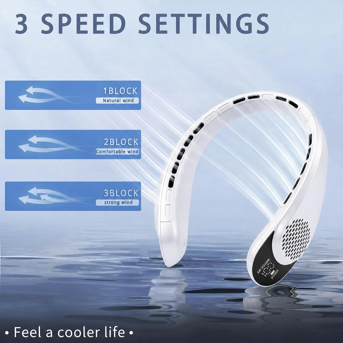 ASNUG Neck Fan, USB Rechargeable Personal Fan, 4000 mAh Battery Operated, 3 Speeds Adjustable, Faster Cooling, Ultra Quiet, Suitable for Home, Office, Travel, Sports