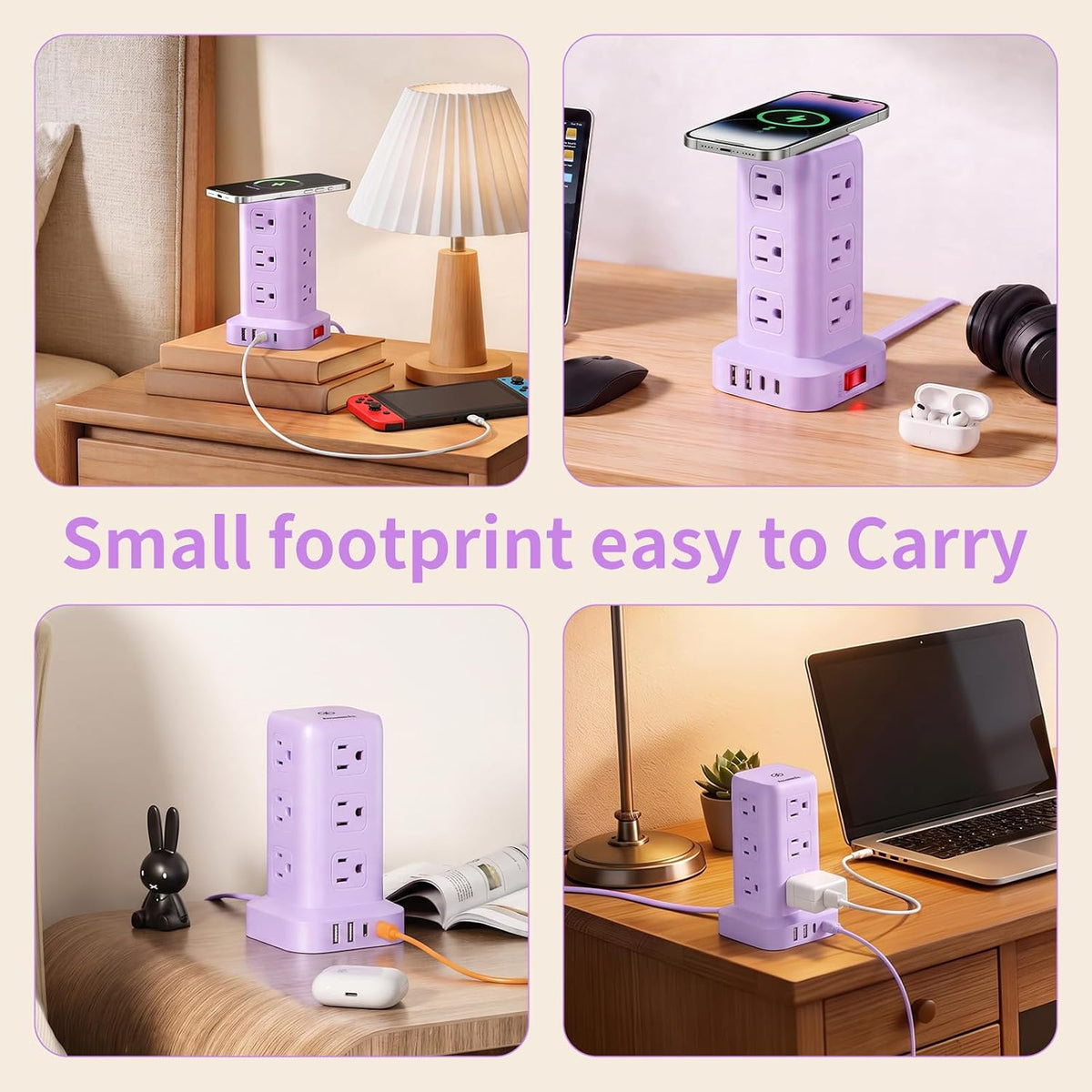 Extension Cord with Multiple Outlets, SMALLRT Power Strip Tower, Outlet Extender with 12 AC Outlets 4 USB, 6.5FT Extension Cord for Home Dorm Room, Office Supplies,Overload Protection