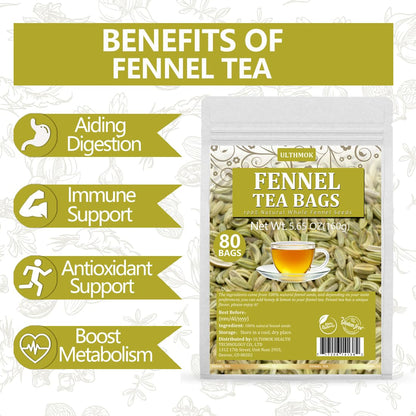 Premium Fennel Tea Bags, 80 Tea Bags. Made with Natural Whole Fennel Seeds, Caffeine Free & No Additives.
