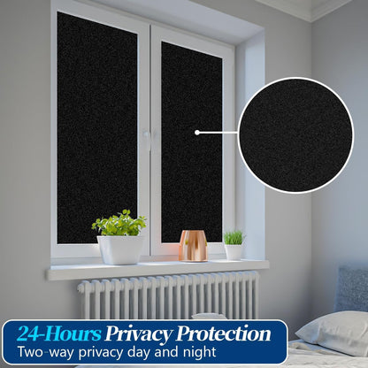 Bloss Blackout Window Film Privacy, 100% Sun Blocking Privacy Film for Glass, Removable Room Darkening Black Out Window Tint, Static Cling Frosted Glass Film (Black/Matte, 17.7" x 78.7")