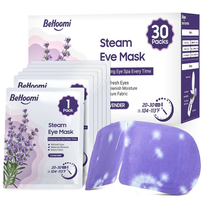 BeHoomi 30Packs Steam Eye Mask, Heated Eye Mask Warm Compress for Eyes, Self Heating Warm Eye Masks Disposable Steam Mask for Home Sleep, Spa, Travel Essentials & Relaxation Gifts (Chamomile)