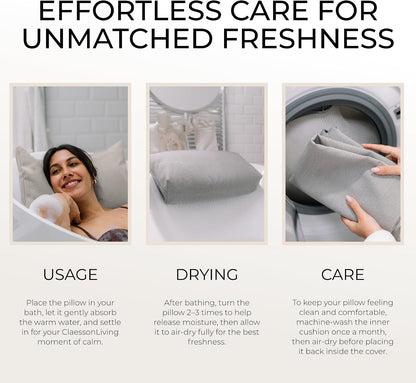 Luxury Bath Pillow for Tub - Thick and Comfortable Bathtub Pillow Support for Head and Neck and Back - Washable Quick-Drying Bath Pillows - Bath Cushion for Home Spa - Fits Any Bathtub - Light Gray