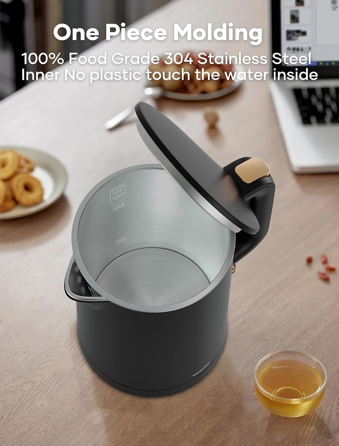 Small Electric Kettle, 0.8L Water Boiler & Heater, 1000W Hot Tea Pot, Double Wall Stainless Steel Cool Touch, Mini Coffee Kettle with Auto Shut Off & Boil Dry Protection, BPA-Free, Black