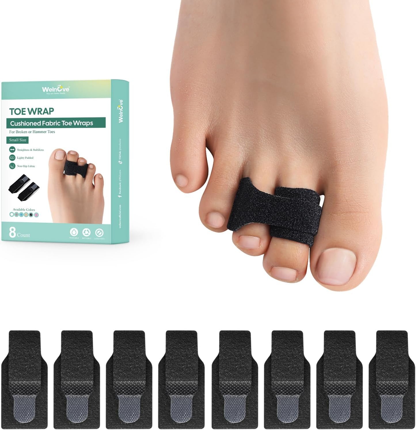 Welnove Hammer Toe Straightener - 8 Pack Broken Toe Wraps - Hammer Toe Corrector for Women - Toe Splints for Crooked Toes, Curled Toes, Bent Toes - (Large, Beige)
