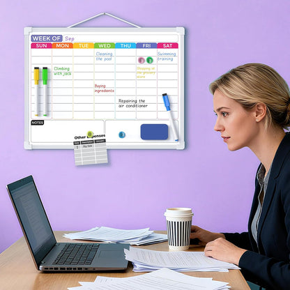 MaxGear Weekly Calendar Dry Erase Board, 16" x 12" Double-Sided Whiteboard | Double-Sided Design, Portable Weekly Planner, Magnetic Surface, 5 Markers & 4 Magnets, Hanging for Drawing, Memo, to Do List