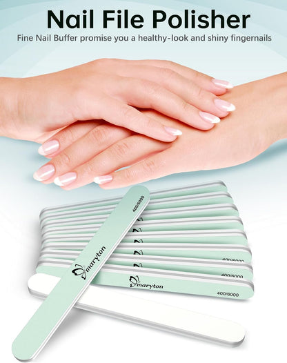 Maryton Nail Buffer 10PCS - Salon Shine for Natural Nails, 400 6000 Grit
