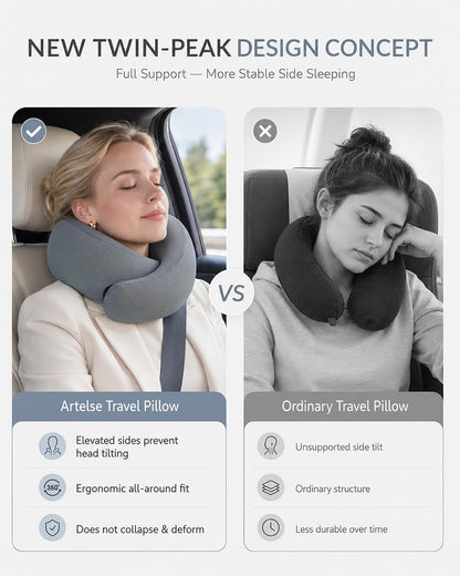 Travel Pillow for Airplane - Memory Foam Neck Travel Pillow with 360° Chin & Neck Support, Dual Raised Sides, Washable Breathable Cover, Compact Travel Bag for Long Flights, Car, Train, Sleeping
