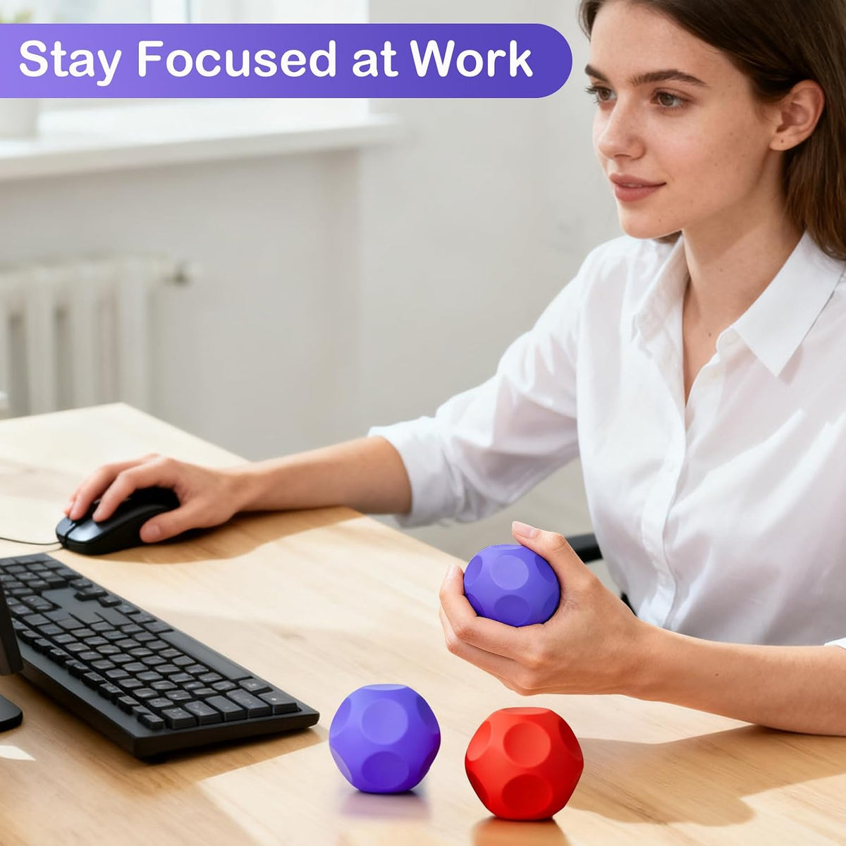 Sensory Stress Balls - Fidget Toy for Adults & Teen, Silicone Polyhedron Hand Therapy Ball with Beads Inside Relief Stress Squeeze Toy for Autism & ADHD, Office Desk Toy