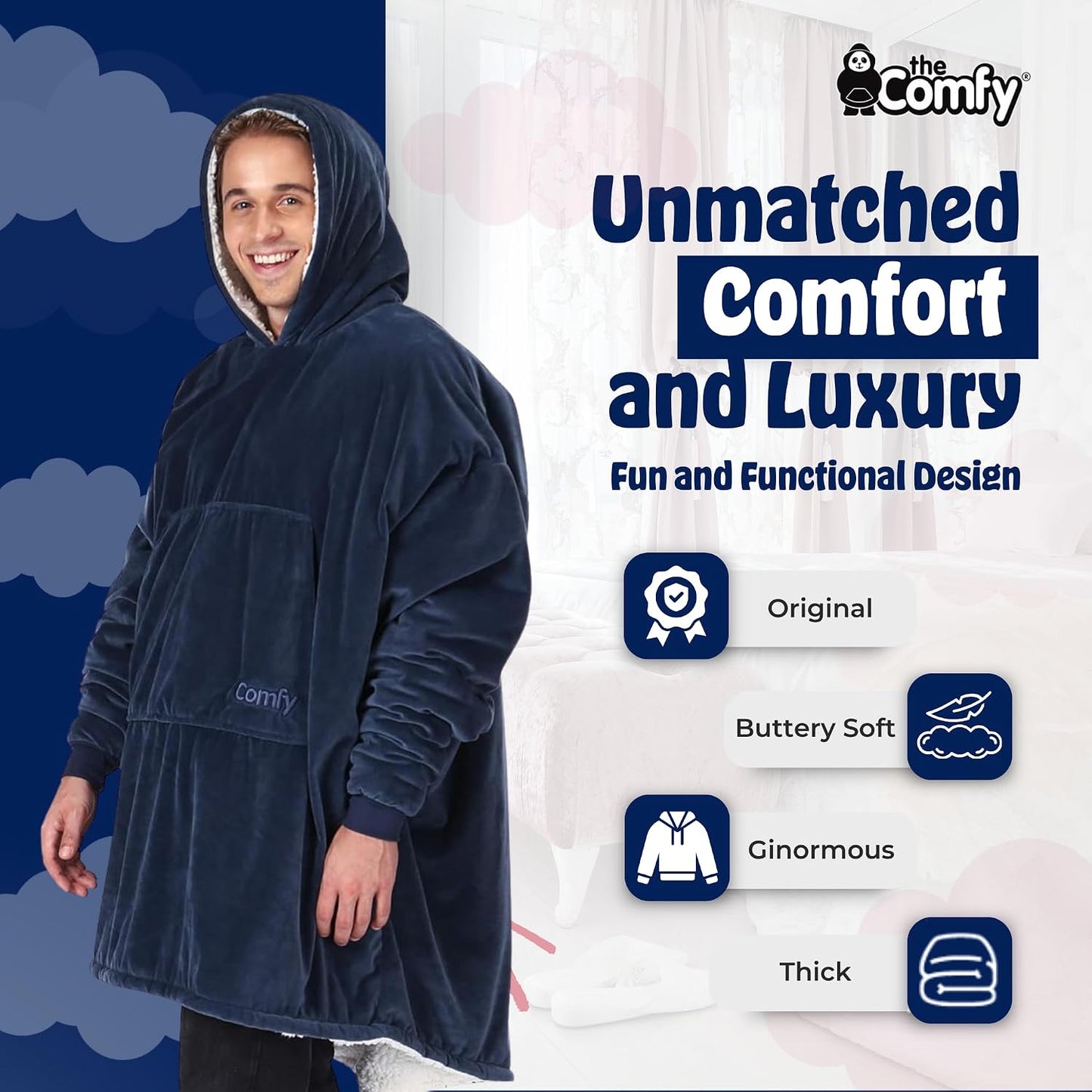 THE COMFY Original | From Shark Tank | Patented | Oversized Sherpa Wearable Blanket Hoodie| Gift for Women & Men | One Size