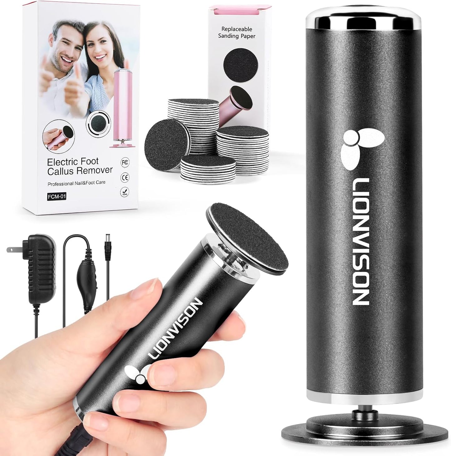 LIONVISON Electric Foot Callus Remover: Adjustable Speed Foot File for Cracked Heels - Working Women's Summer Pedicure Tool with 60pcs Sandpaper Discs - Dead Skin Remover for Dry Feet at-Home