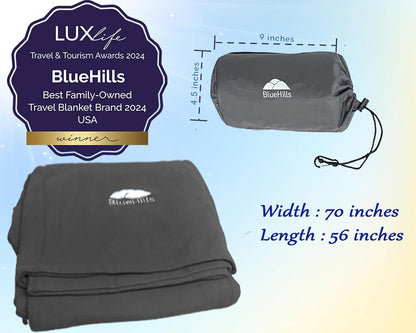 BlueHills Travel Blanket Pillow Compact Lightweight Pocket Size Airplane Traveling Essential Flight Trip Throw in Bag Portable Case Plane Accessory Gray L01