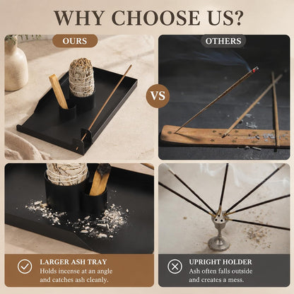 4 in 1 Incense Holder, Sage Burner Holder, Palo Santo Holder Burner, 5.47" Ash Catch Tray, Smudge Stick Holder with Handle for Incense Sticks Incense Cone, Yoga Meditation and Room Decor
