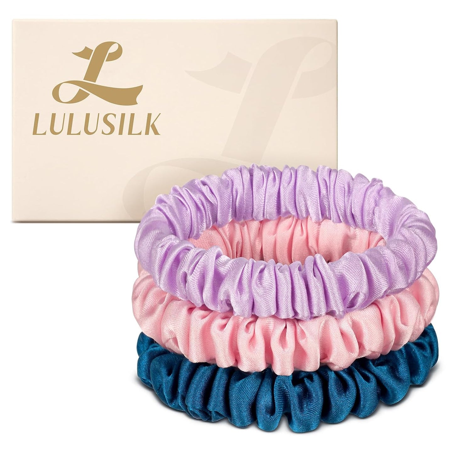 LULUSILK Small Silk Hair Ties No Damage, 100% Real Mulberry Silk, Skinny Scrunchies Ponytail Holders for Thin Fine Hair, Brown, Pack of 3