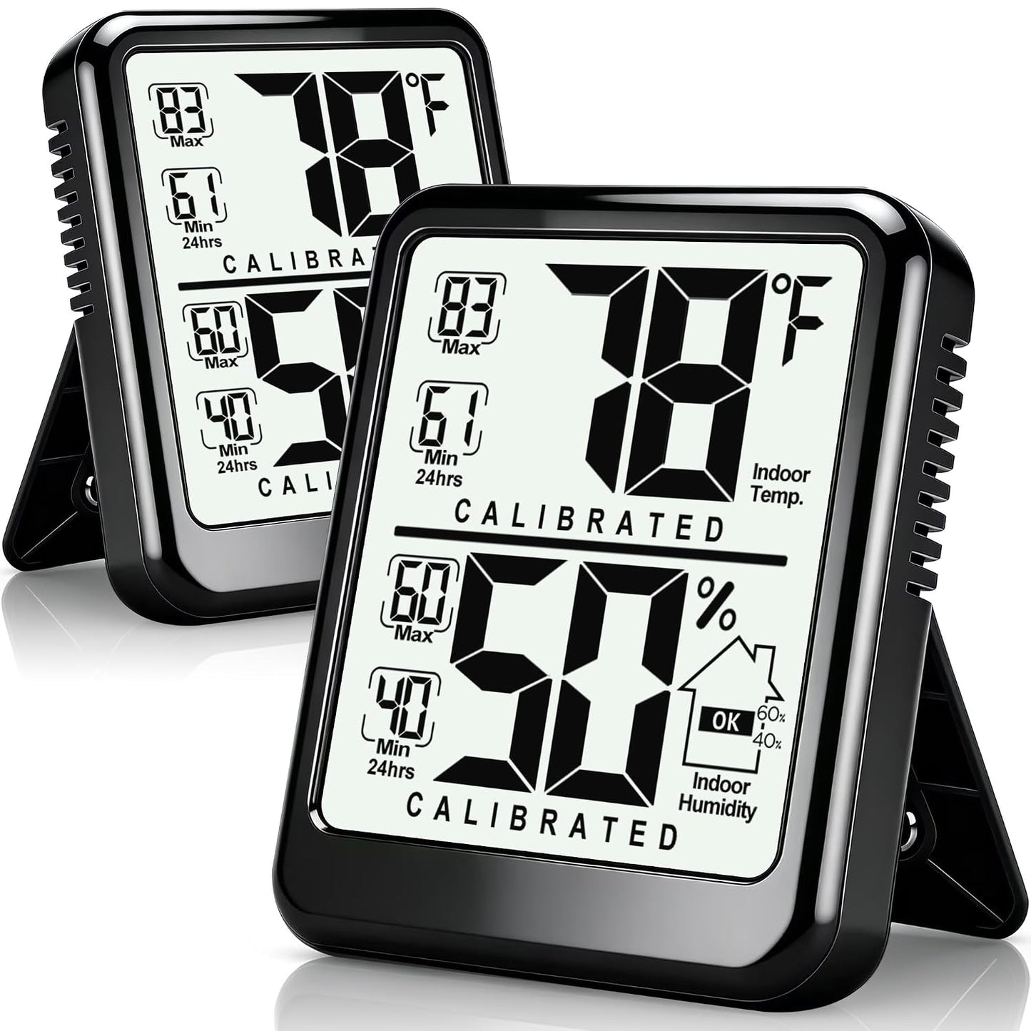 Antonki 2-Pack Room Thermometer, Digital Small Hygrometer Indoor Thermometer Humidity Gauge, Temperature Humidity Meter with Max/Min Record Monitor Sensor for Home, Plants - Battery Included