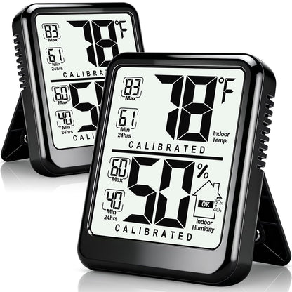 Antonki 2-Pack Room Thermometer, Digital Small Hygrometer Indoor Thermometer Humidity Gauge, Temperature Humidity Meter with Max/Min Record Monitor Sensor for Home, Plants - Battery Included