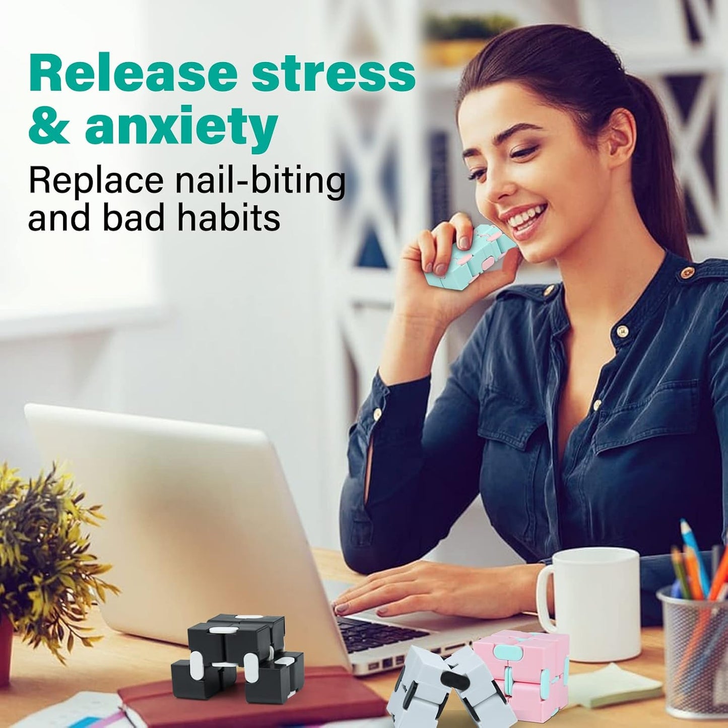 Infinity Cube Fidget Toy Stress Relieving Fidgeting Game for Kids and Adults,Cute Mini Unique Gadget for Anxiety Relief and Kill Time (Macaron Blue)