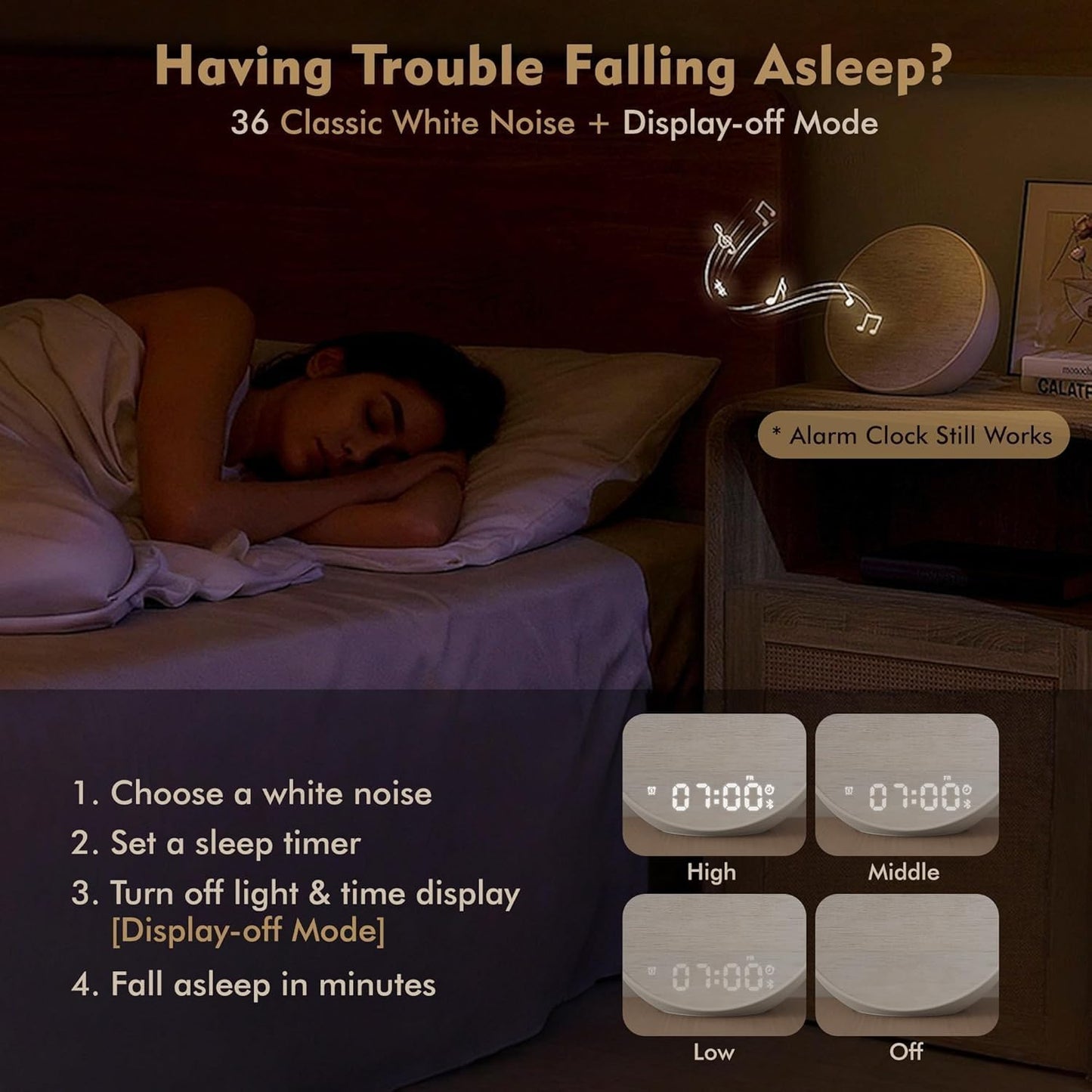 Tap-to-Snooze Sunrise Alarm Clock with Sound Machine, 36 Sounds White Noise Machine for Sleeping Adults, Gradual Sunrise Clock with Bluetooth Speaker & Remote Control, 15-Color Night Light丨Beige