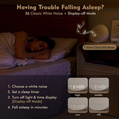 Tap-to-Snooze Sunrise Alarm Clock with Sound Machine, 36 Sounds White Noise Machine for Sleeping Adults, Gradual Sunrise Clock with Bluetooth Speaker & Remote Control, 15-Color Night Light丨Beige