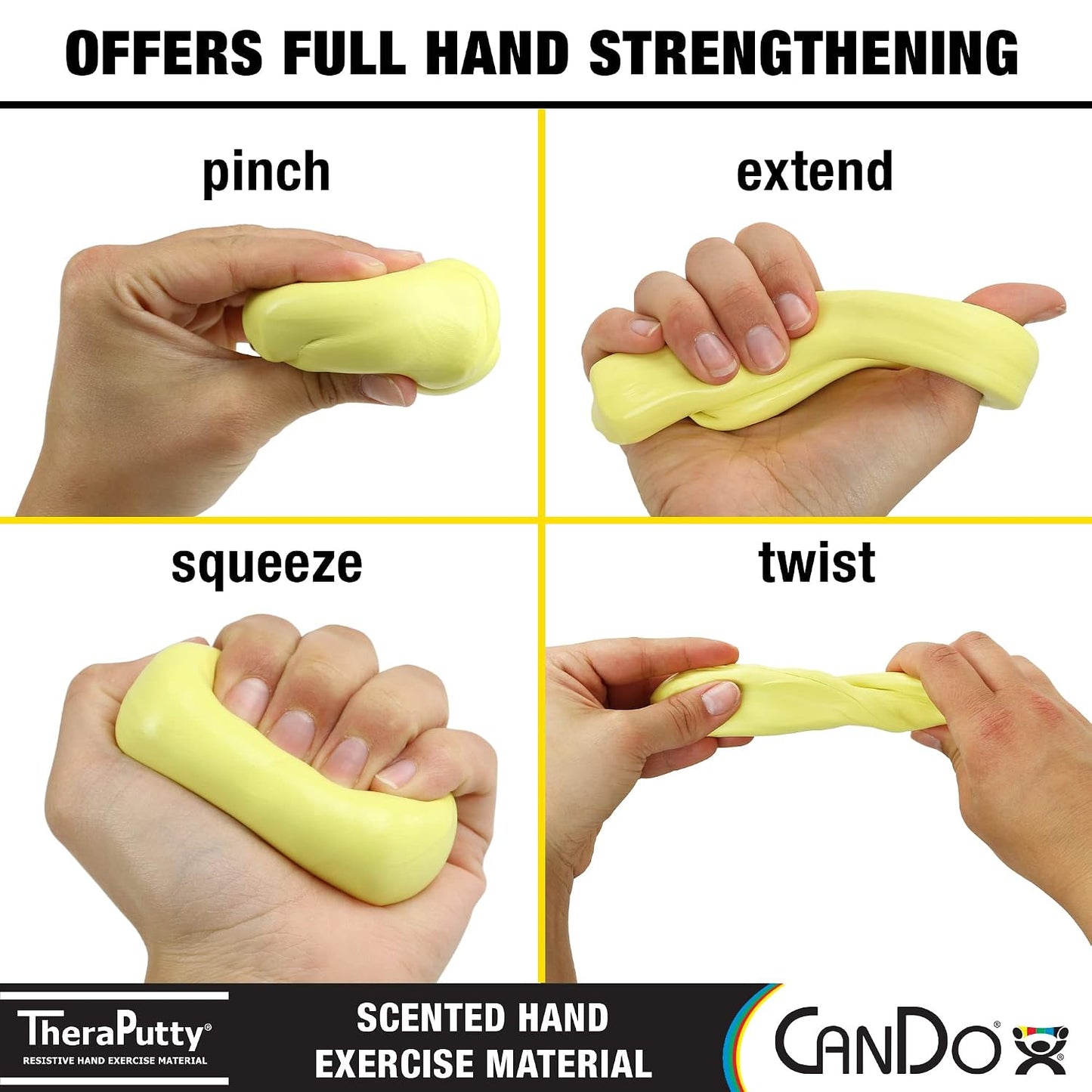 CanDo TheraPutty Scented Hand Exercise Putty For Rehabilitation, Exercises, Hand Therapy, Occupational Therapy, Banana Yellow X-Soft 1lb