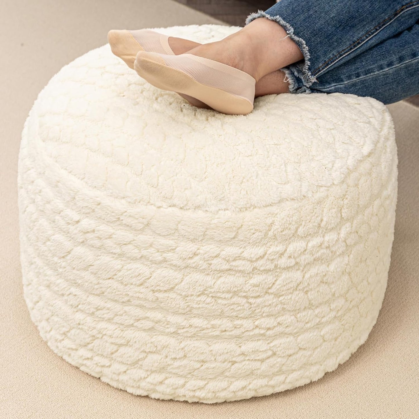 Round Pouf Ottoman 20 x 20 x 14 Inches Boho Poof Home Decor Floor Pouffe Ottoman Foot Rest for Couch Sofa Bean Bag Chairs Living Room Bedroom (Green)