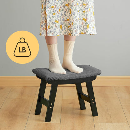 Foot Stool Ottoman Foot Rest Under Desk,Small Stool for Living Room, Bedroom and Kitchen (Brown Legs - Beige Stool Surface)