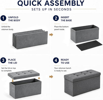 ALASDO Storage Ottoman Footrest Stool Small Ottoman with Storage Foldable Ottomans Foot Rest Footstool Bench for Living Room 17x13x13inches Grey