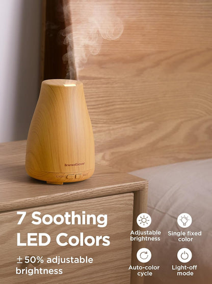 InnoGear Essential Oil Diffuser, Ultrasonic Diffusers for Home Aromatherapy Humidifier for Bedroom Room 7 Colors LED 2 Mist Mode Auto Off, Basic White