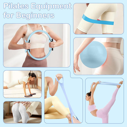 Hoedia Pilates Kit for Women, Pilates Equipment Ring and Ball Set with Resistance Bands, Yoga Strap, Core Sliders, Socks, Bag & Guide for Starter Home Workout Fitness Gym Essentials