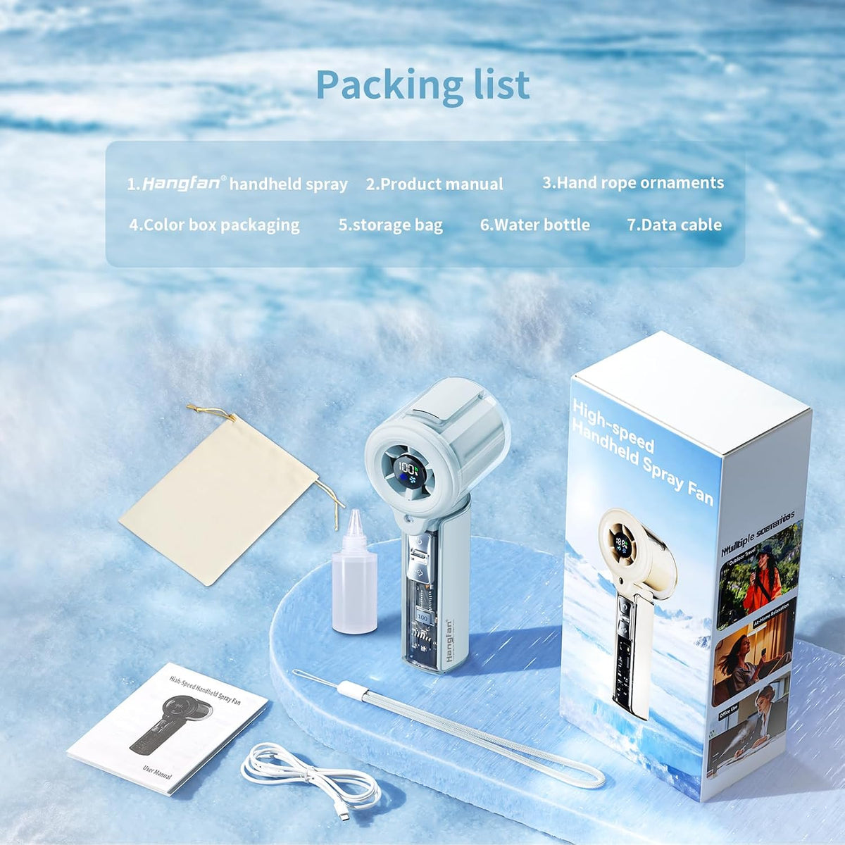 Handheld Misting Fan,20000 RPM,100 Speeds,Nano Mist,LED Display
