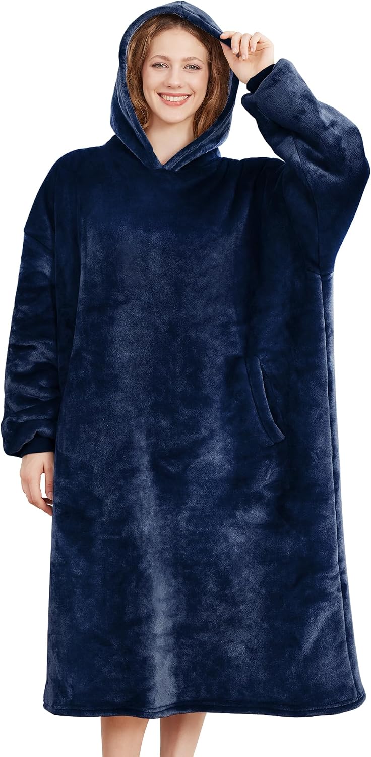 AmyHomie Wearable Blanket Hoodie for Adults & Teens,Oversized Sherpa Hooded Blanket,Warm Cozy Blanket Sweatshirt as Christmas Birthday Gifts for Women Men