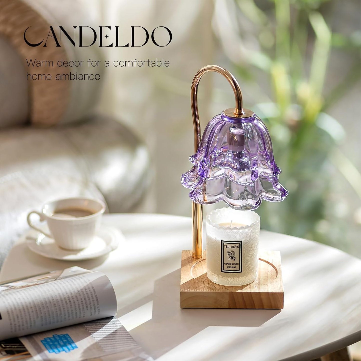 Candeldo Candle Warmer Lamp with Timer: Flower Gold Candle Lamps Height Adjustable Wax Melt House Warming Gifts New Home Decor Mothers Day Birthday Gift for Women Mom