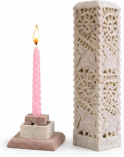 Carry Me Handmade Marble Soapstone Incense Stick Burner | Candle Stick Holder, Tea Light Stand, 3 x 3 x 11 Inches, Decorative Home and Kitchen Decor, Perfect for Gifting