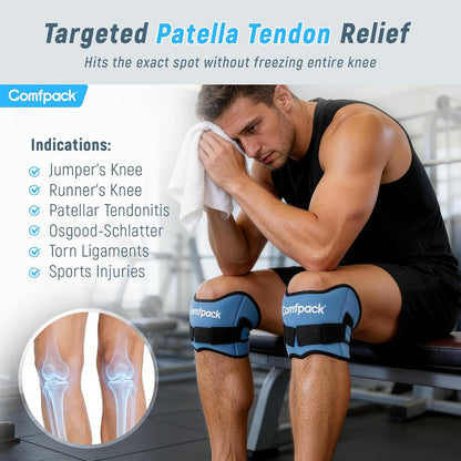 Comfpack Knee Ice Pack for Patella Tendon Relief 2 Pack, Hot Cold Therapy Knee Pain Relief Compression Support Strap for Running, Jumpers Knee, Tendonitis, Squats, Osgood Schlatter, Hiking, Soccer