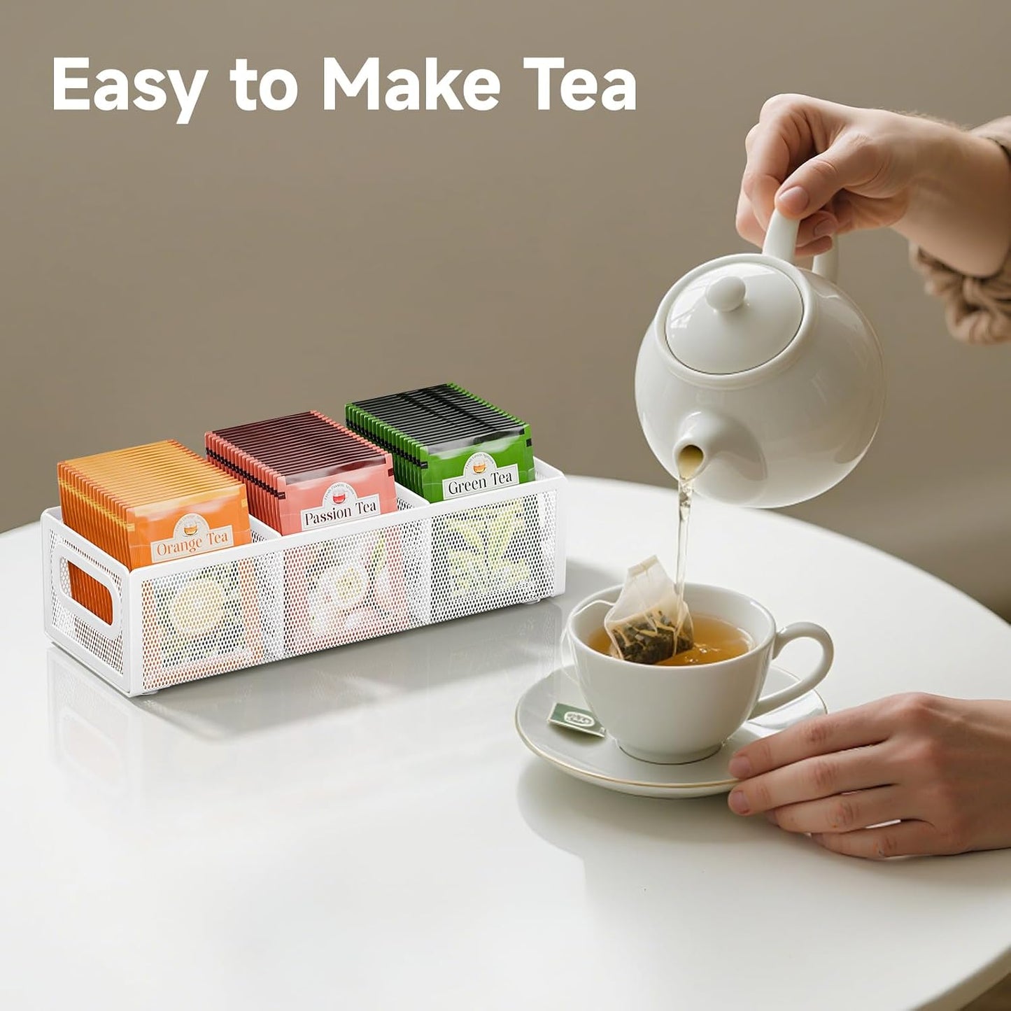 2 Tier Tea Bag Organizer, Mesh Tea Bag Holder with Handle, Teabag Holder, Tea Station Organizer for Countertop, Pantry, Kitchen, Cabinet -Black