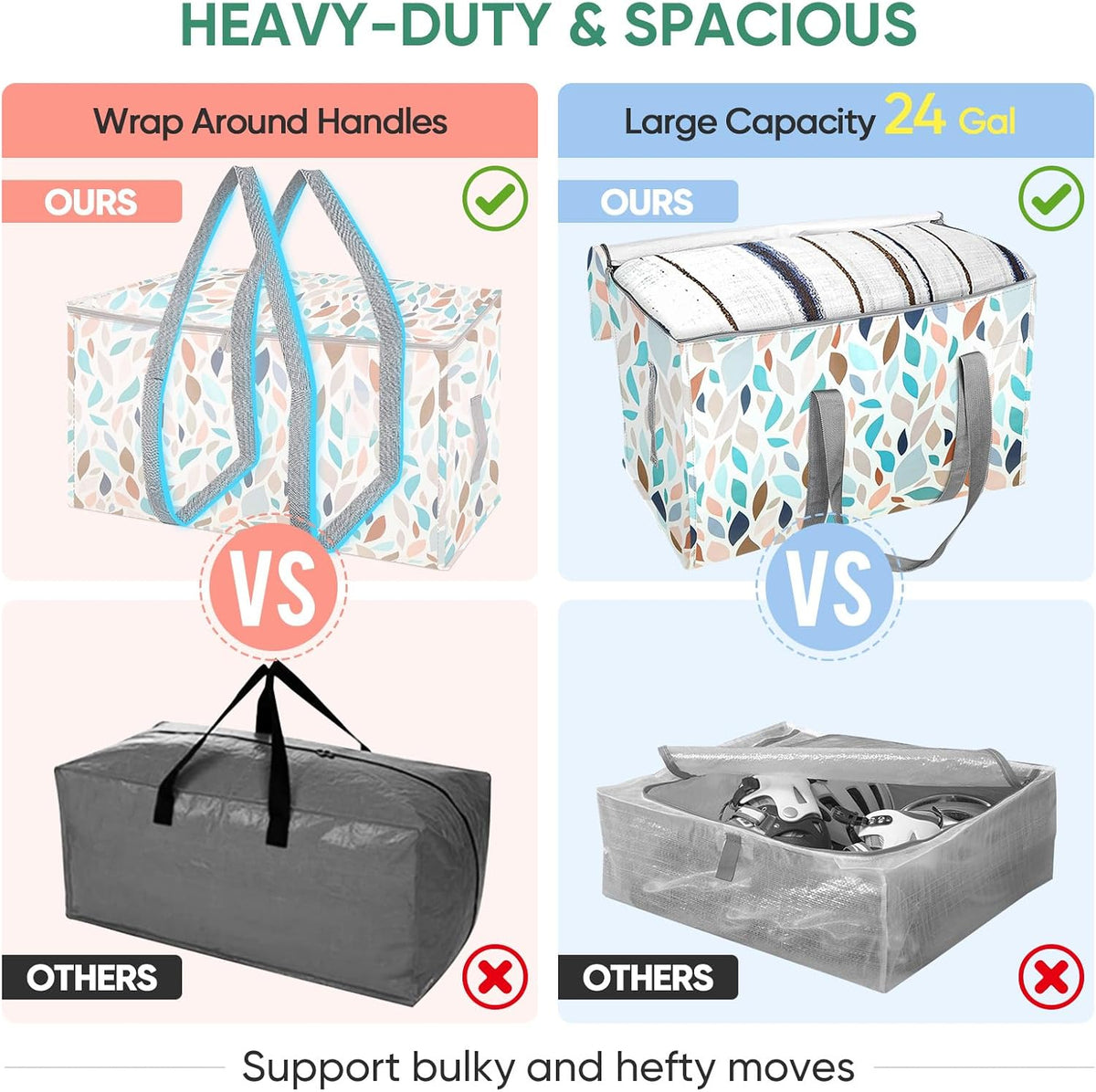 BALEINE Oversized Moving Bags with Reinforced Handles, Heavy-Duty Storage Tote for Clothes, Moving Supplies (Clear)