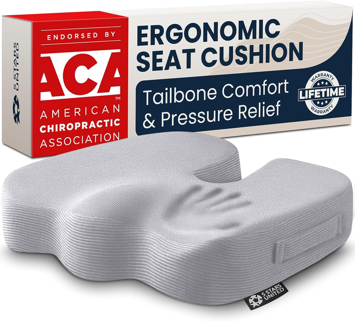 5 STARS UNITED Seat Cushion - Memory Foam Chair Cushion for Tailbone Pain Relief - Ergonomic Support for Coccyx, Sciatica & Butt - Office, Desk & Gaming Chair, Car Seat, Wheelchair, Black Suede