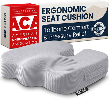 5 STARS UNITED Seat Cushion - Memory Foam Chair Cushion for Tailbone Pain Relief - Ergonomic Support for Coccyx, Sciatica & Butt - Office, Desk & Gaming Chair, Car Seat, Wheelchair, Black Suede