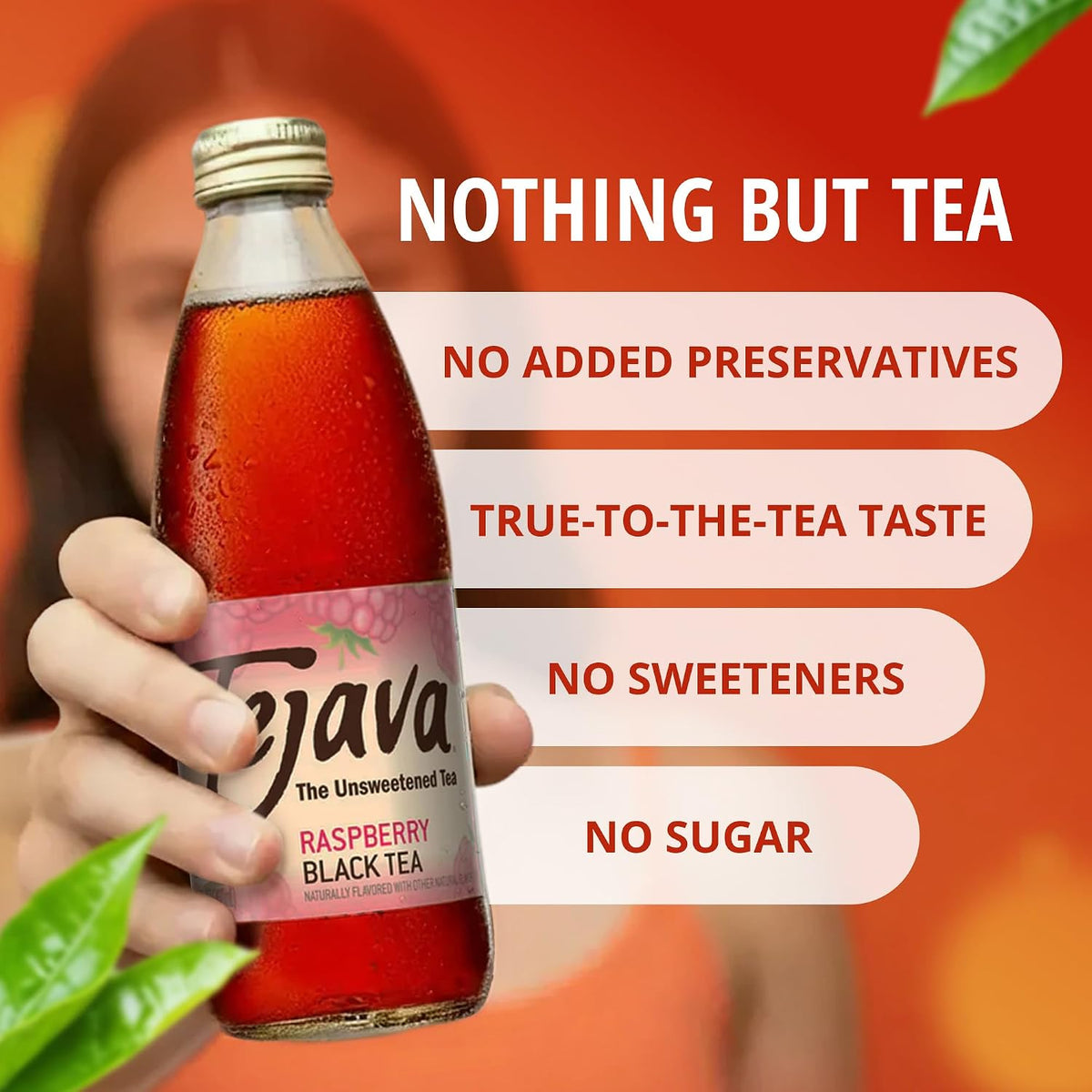 Tejava Raspberry Unsweetened Black Iced Tea, 12 fl oz, Pack of 4