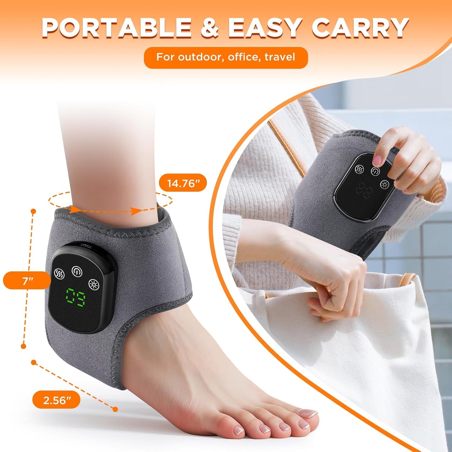 Cordless Ankle Heating Pad Neuropathy Foot Massager, FSA Eligible Items List, Ankle Massager for Pain Relief, Heated Ankle Wrap Heating Foot Massage with 5 Heats, 3 Vibration Modes