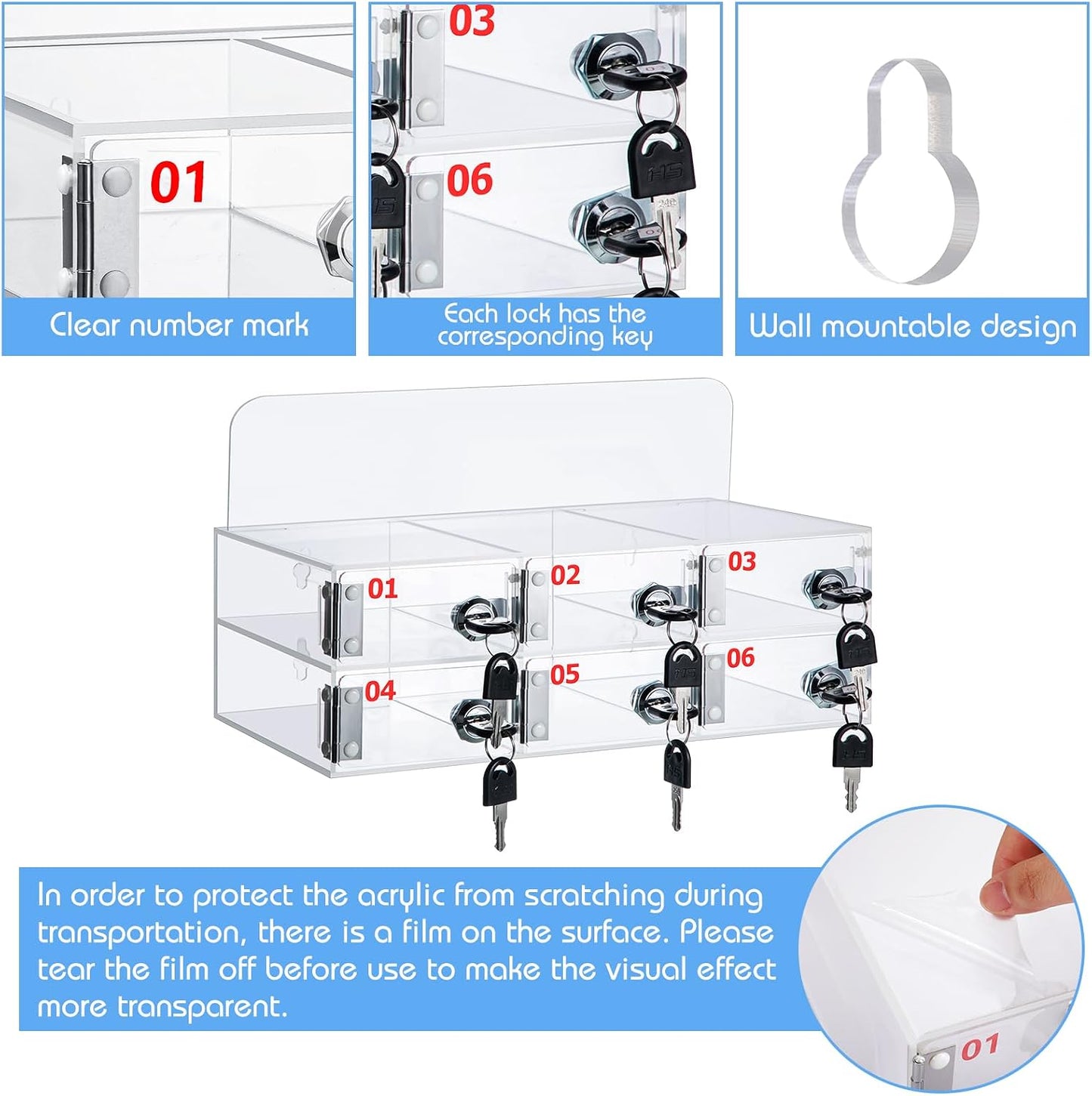 Threan 12 Slot Cell Phone Storage Box, Acrylic Clear Cell Phone Storage Cabinet Wall Mounted with Door, Locks and Keys for Office School Factory